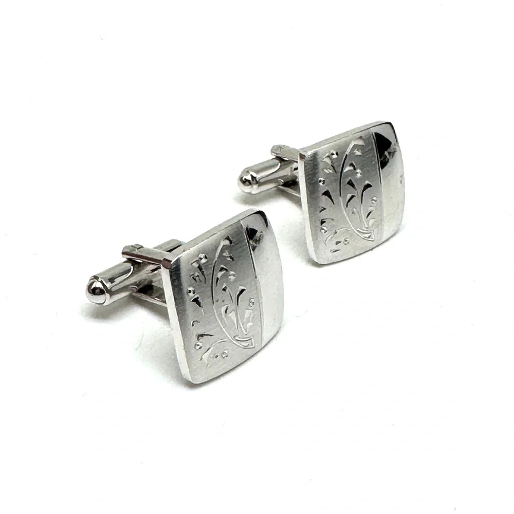 Vintage Hayward Polished Silver Floral Square Cufflinks - Men's Accessories